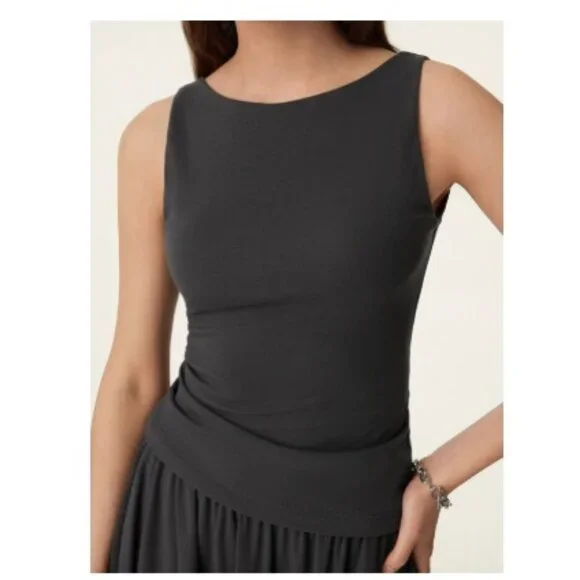 OGL Stretch Cotton Boatneck Brami Tank, Black | Large NWT - Picture 1 of 7